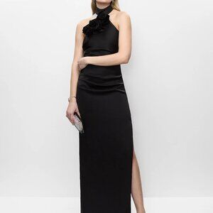 Satin Halter Dress With Rosettes